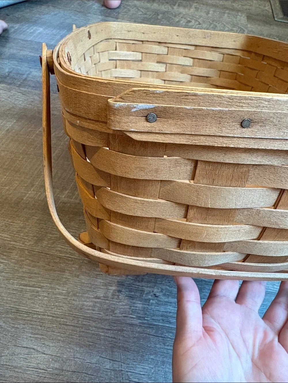 Longaberger Rocking Cradle Basket Brown Woven Handles 9”H